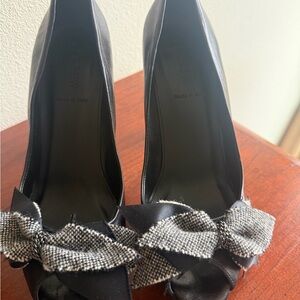 J. Crew Black Heels with Tweed Bow